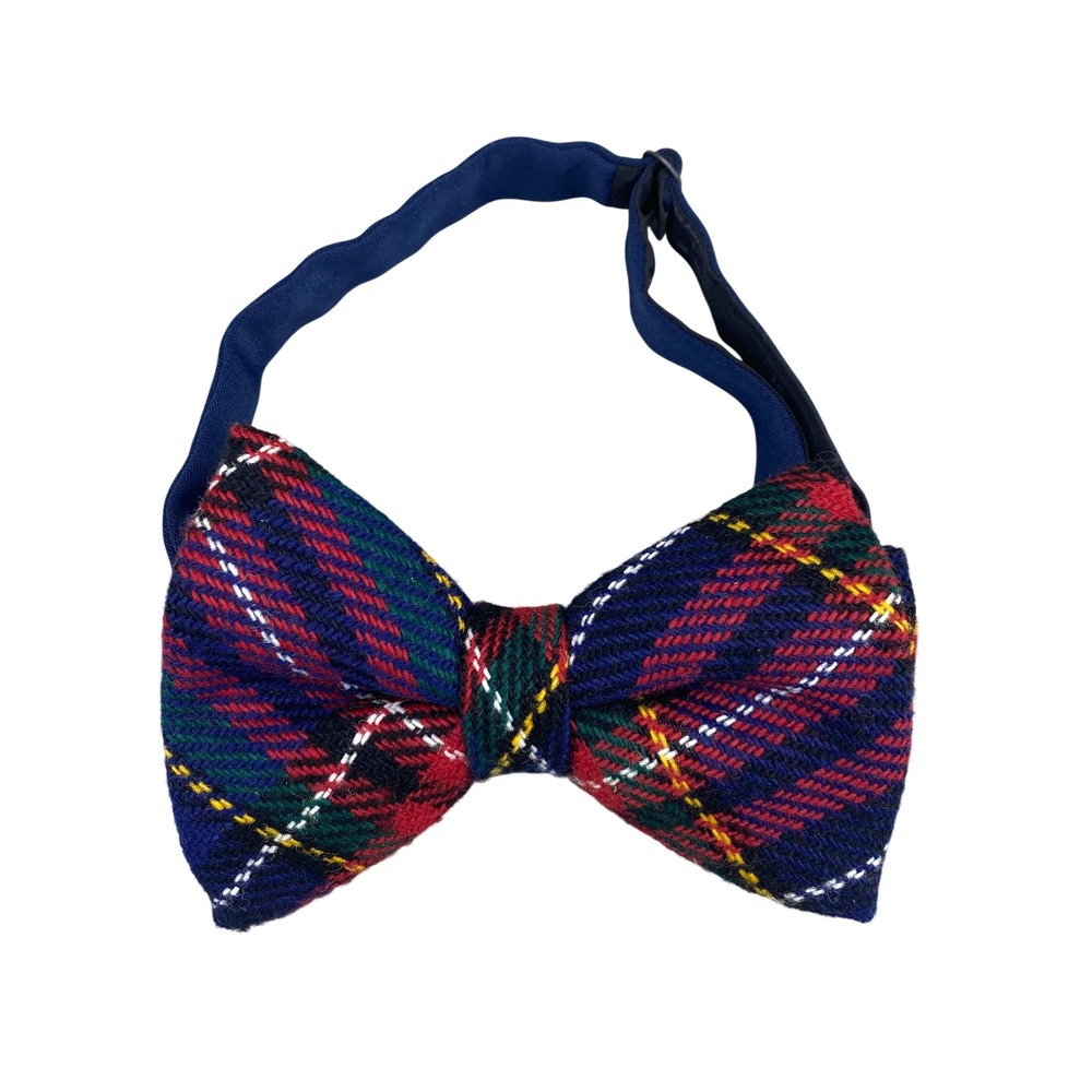 VTG Royal Stewart Tartan Plaid Bow Tie Pre Tied Adjustable Banded Wool Blend